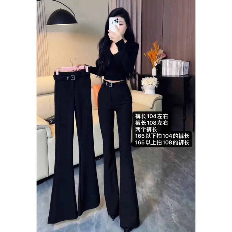 k700秋季新款黑色爆款喇叭裤高腰显瘦加长西装微喇拖地裤【带腰带】