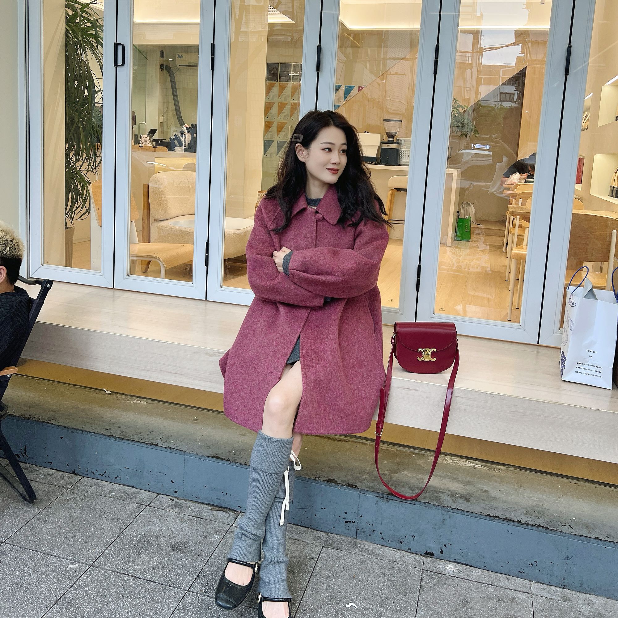 张肖肖小个子新款韩版减龄时尚娃娃领羊毛大衣长毛外套秋冬款2314