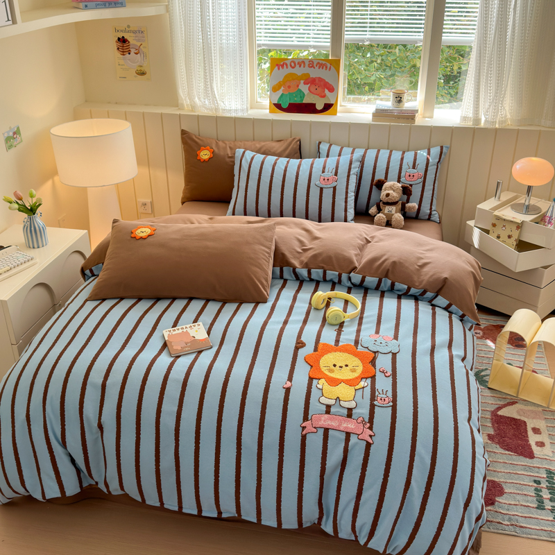 喜番｜大明星 A类加厚全棉磨毛三件套四件套 毛巾绣花学生宿舍可爱