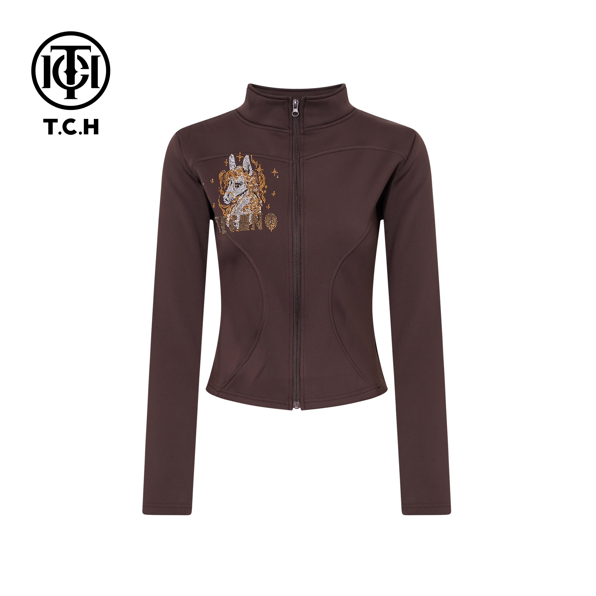 TCH【冬季穿搭】冬款百搭时尚烫钻咖色休闲风女外套T75D27E1057