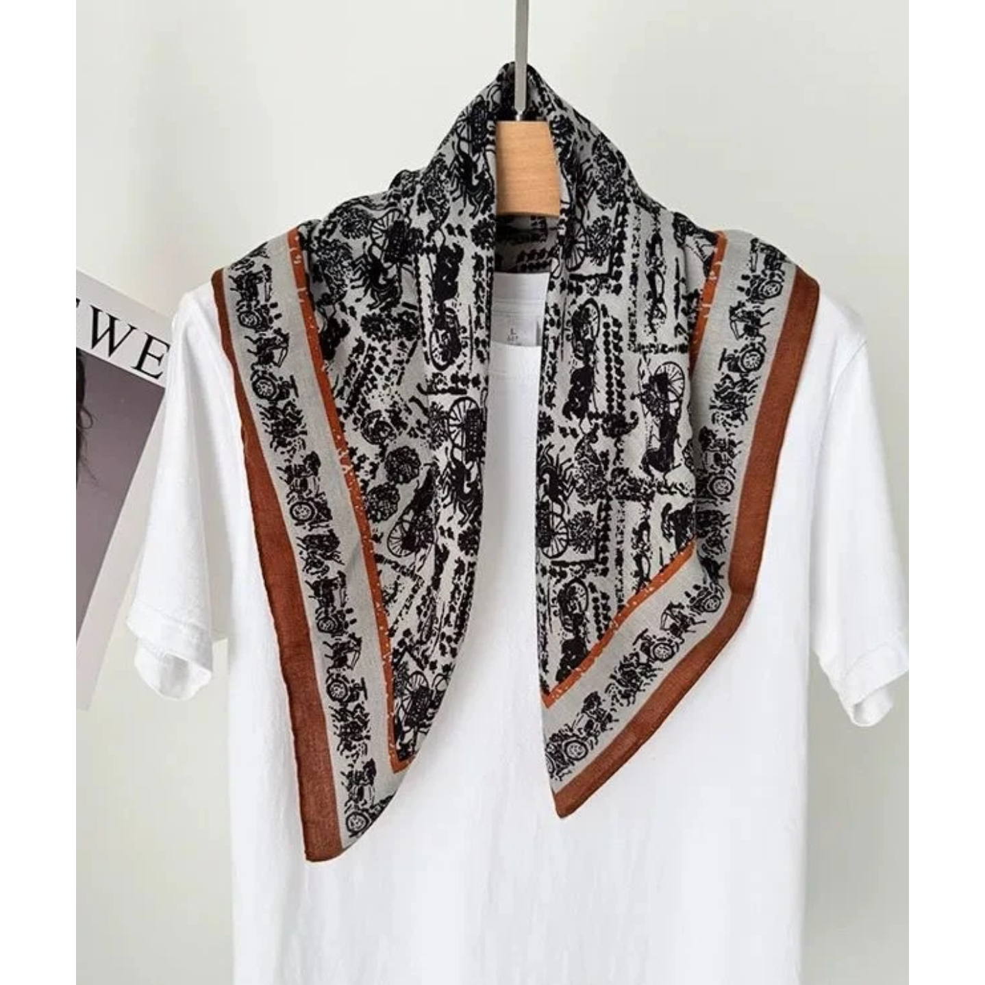 【90丝毛 灰棕马车】 丝巾围巾高级披肩送礼复古国风双面