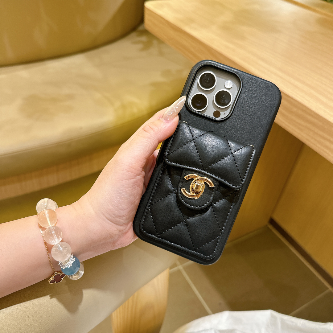 小香锁扣竖版卡包皮质苹果手机壳16promax适用14新款15防摔全包13