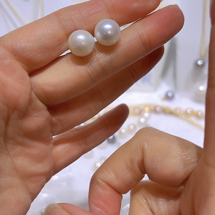 淡水珍珠白珠耳钉90合金