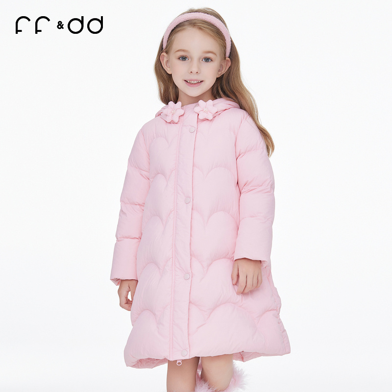 ff&dd童装2025冬季羽绒服女童90鹅绒简约中长款儿童保暖外套女孩