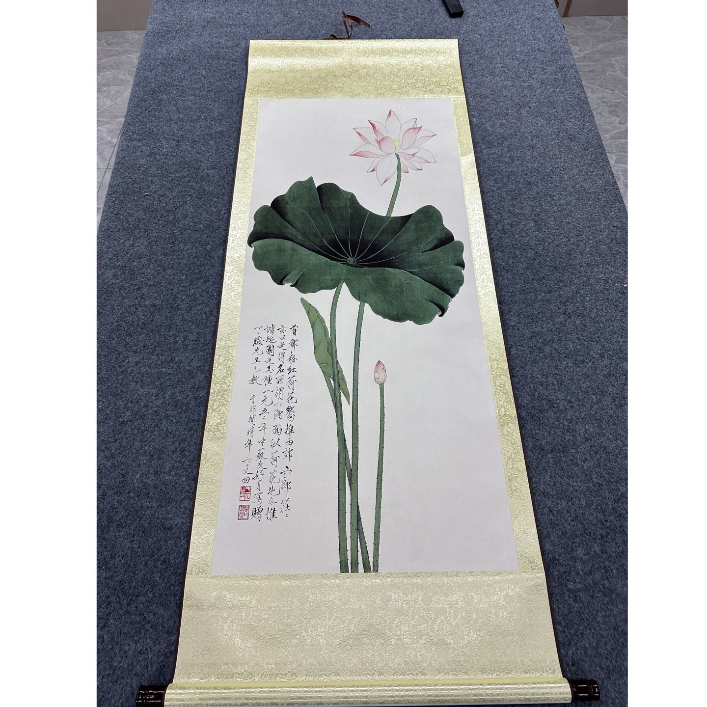 精装160*60《粉白荷花》居家软装卷轴画
