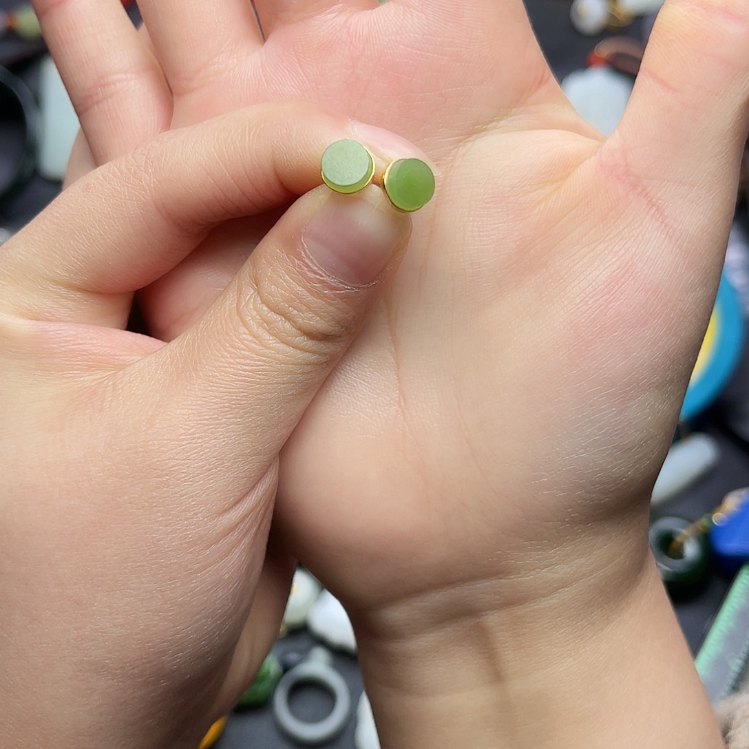 和田玉银S925镶嵌耳饰06