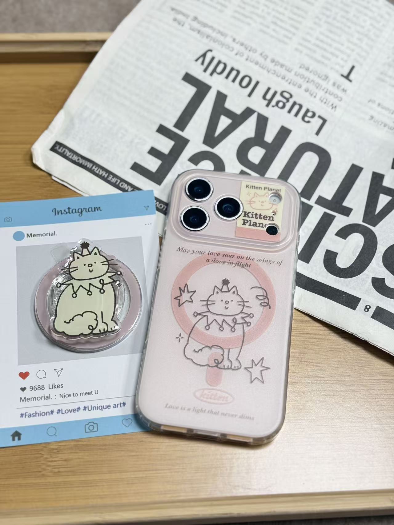 磨砂线条猫咪imd双层磁吸手机壳一套