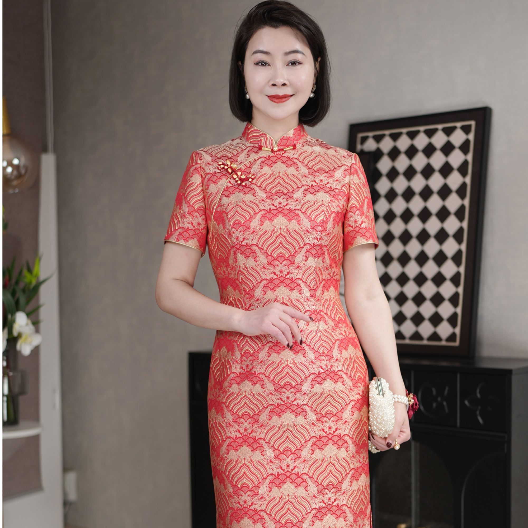 新款妈妈婚礼气质礼服春喜婆婆婚宴装高贵显瘦连衣裙平时可穿6195