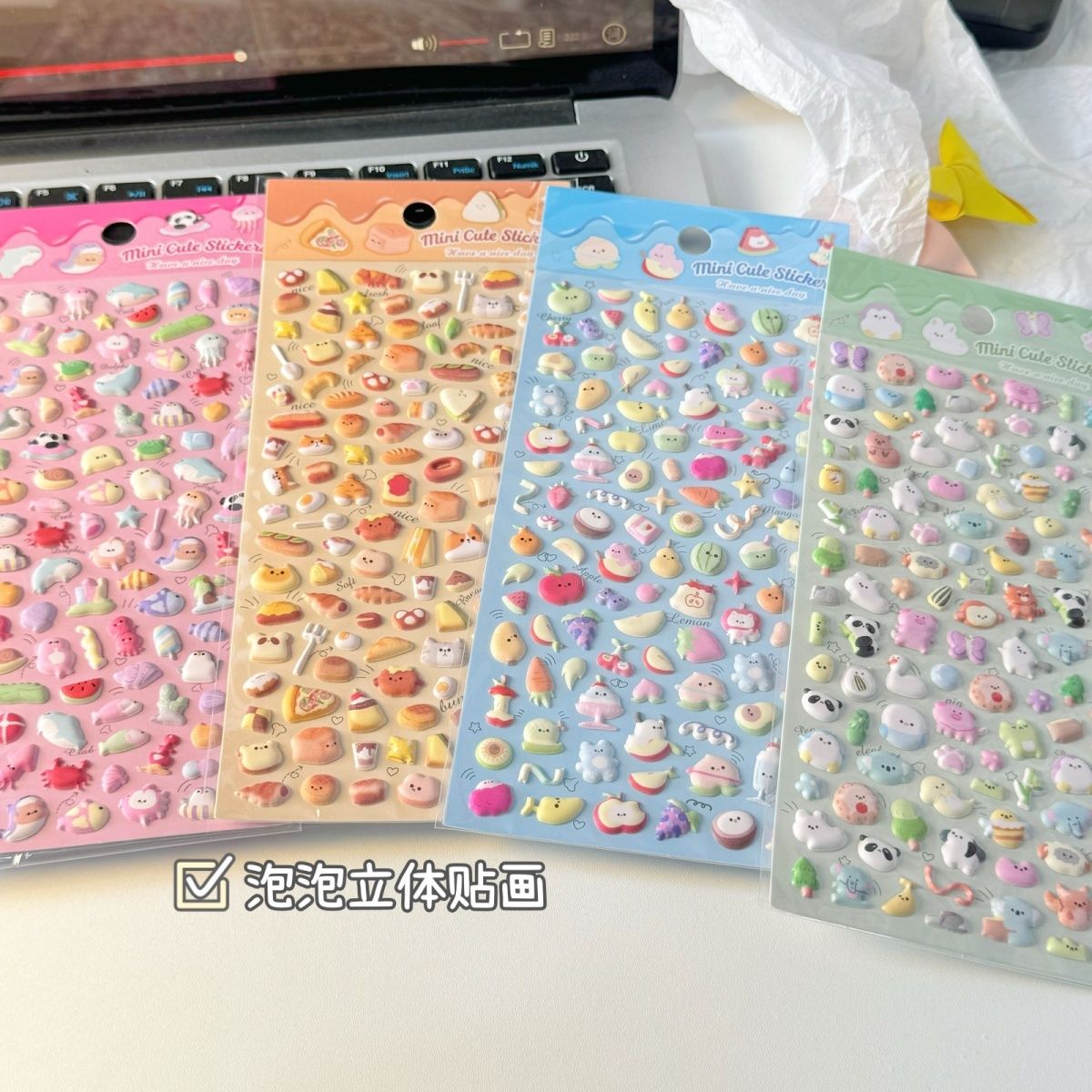 ins泡泡卡通韩版立体贴水果动物面包手帐手机diy日记ccd猫咪贴画