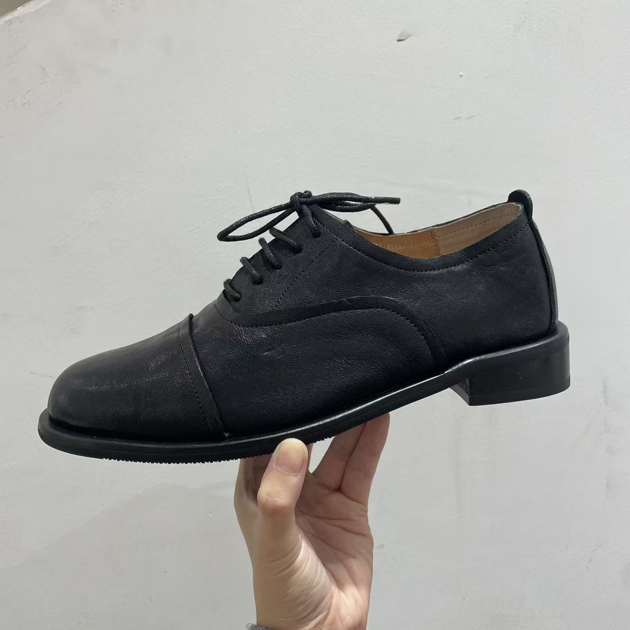 【小刚懂鞋】春秋款小众商务手工真皮女鞋百搭通勤系带圆头鞋k710-2