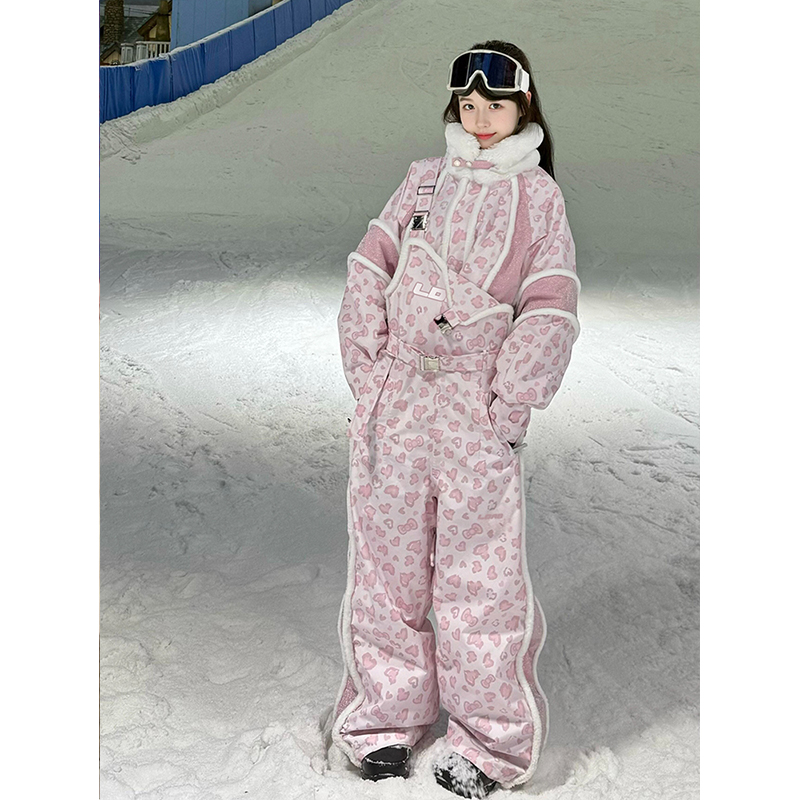 芙沿粉色滑雪服套装女2025冬季新款户外防风防水保暖单板雪服装备
