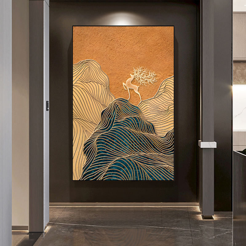 九鱼图玄关装饰画轻奢抽象沙发背景墙壁画现代新中式客厅落地挂画