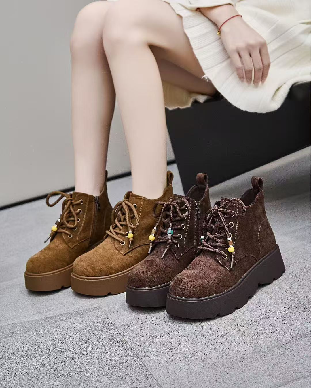 2025秋冬英伦风复古马丁靴女厚底增高系带短靴百搭休闲靴子97312