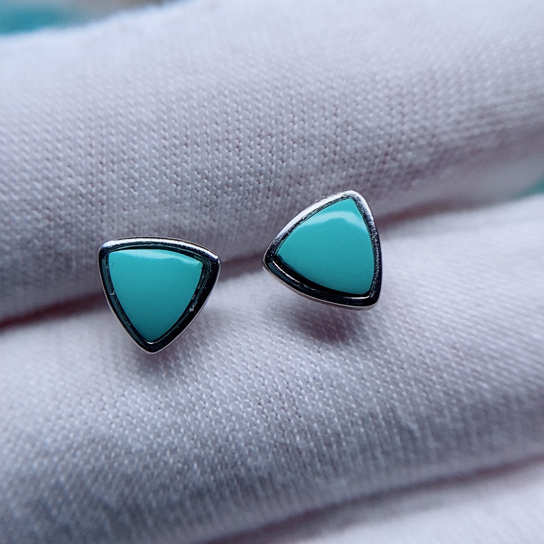 绿松石耳钉银S925镶嵌?*?