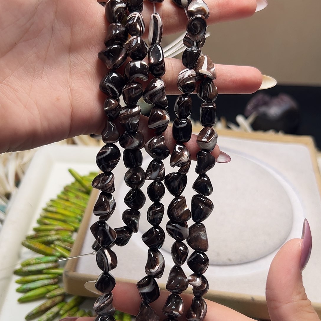 玛瑙/玉髓合金珠宝半成品j110 8.9m 黑金贝螺螺一条