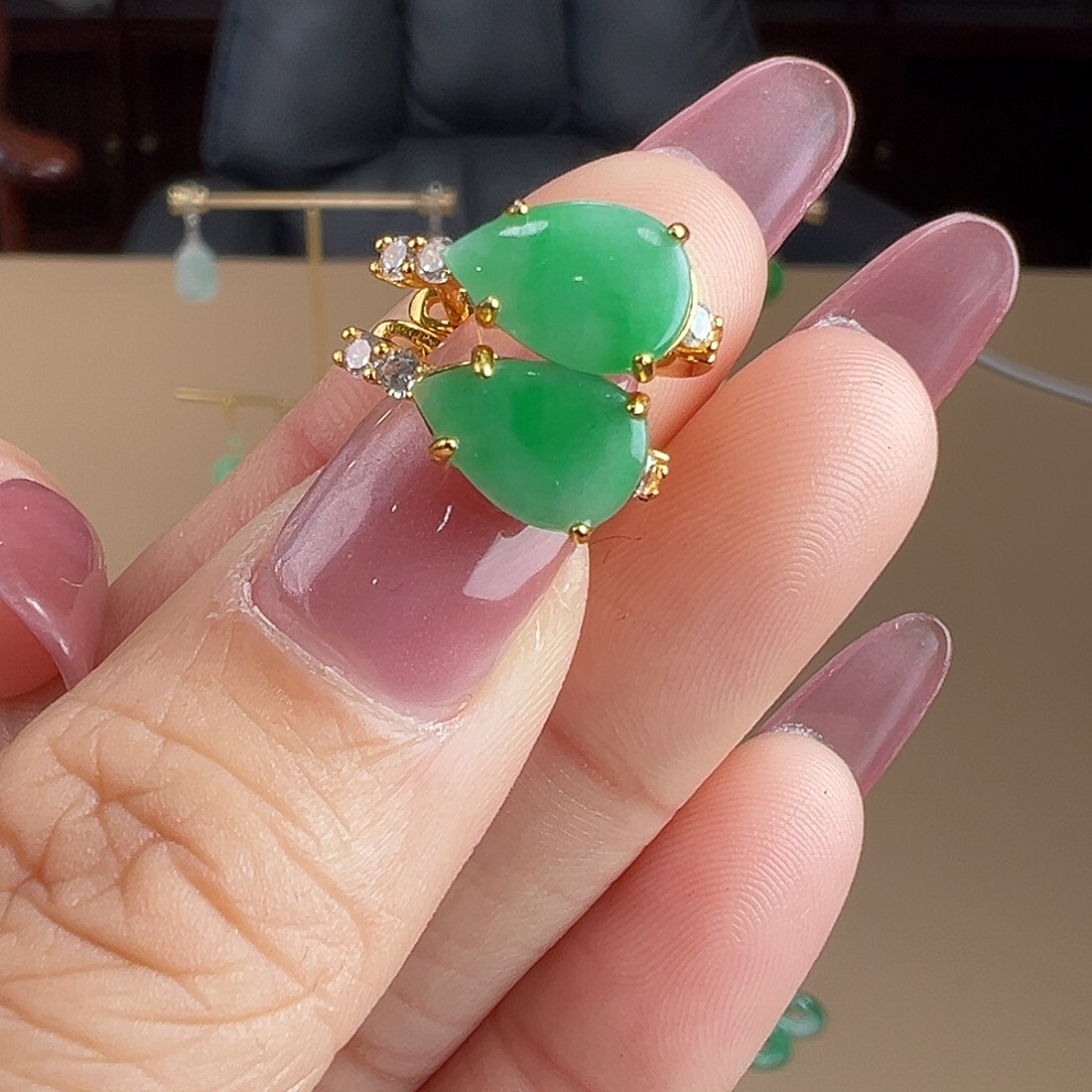 翡翠银S925镶嵌耳饰耳环