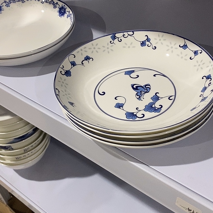 程***妈白瓷碟恋花8寸盘子4个