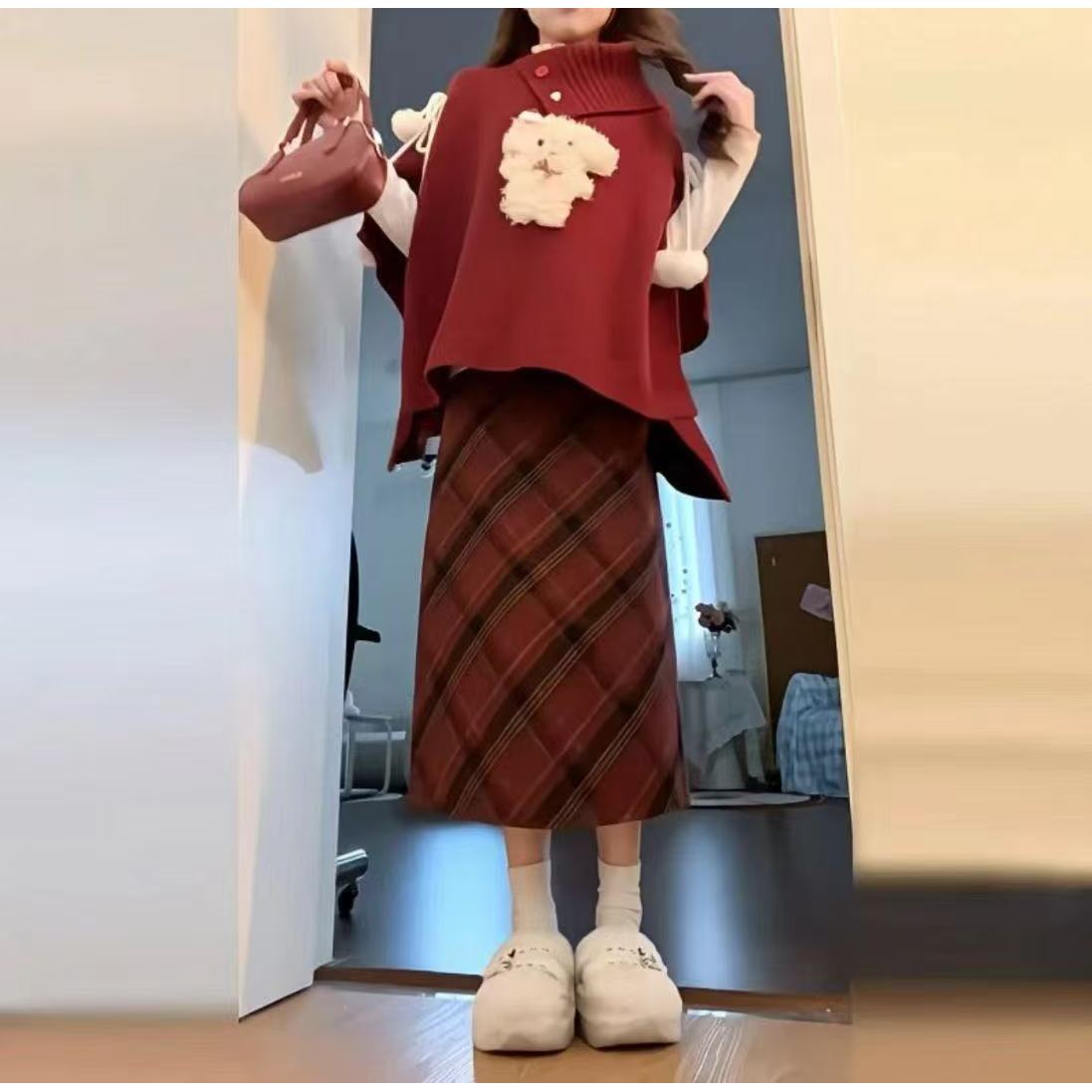 小也特体大码【斗篷小狗】冬季圣诞新年毛绒小狗秋冬三件套88206