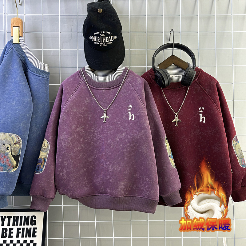 (厚绒)男童加绒卫衣加厚秋冬新款假两件儿童冬装保暖中大童半高领