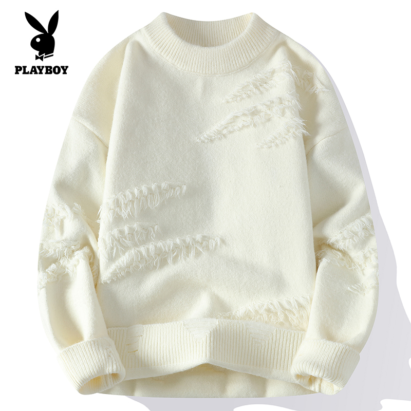 花花公子圆领情侣款针织衫 2025秋冬新款青年学生潮牌流苏打底衫
