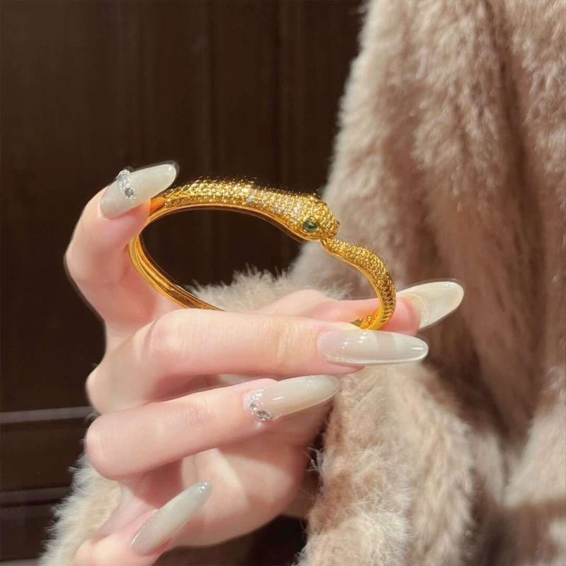 铜合金合成锆石手镯 新中式蛇形手镯时尚欧美设计感手环轻奢手饰