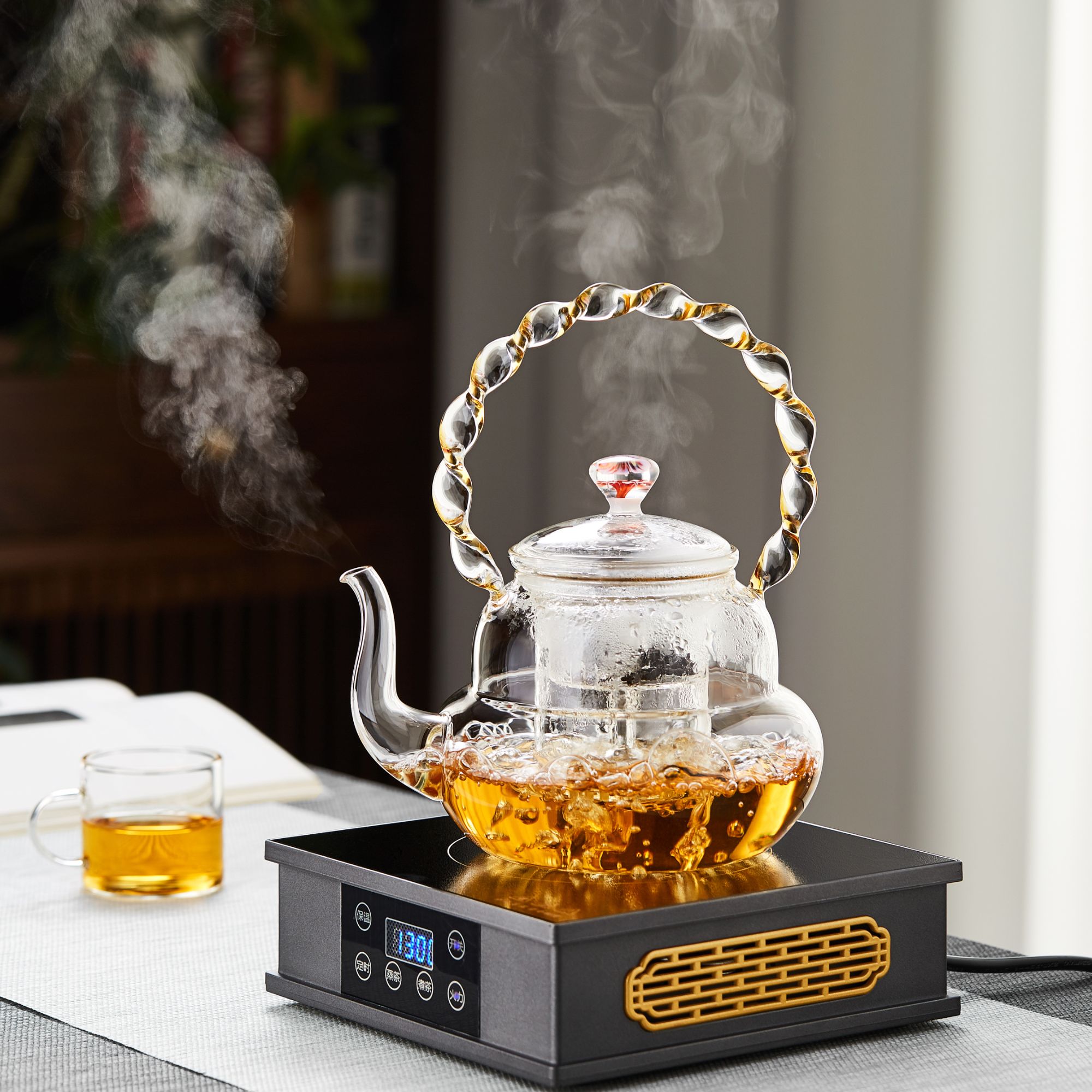 加大加厚防爆高硼硅玻璃提梁壶蒸煮一体养生泡茶壶耐热家用茶壶