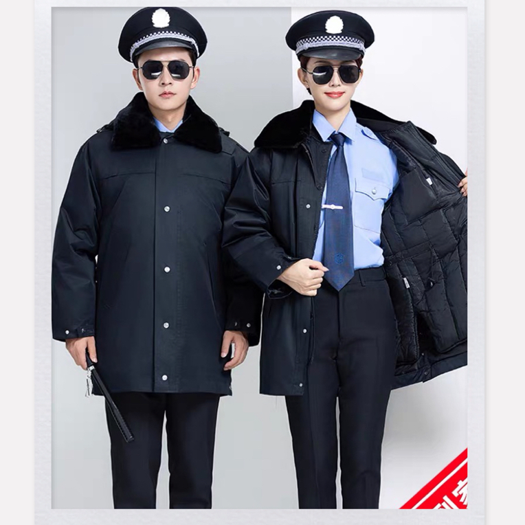 1保安大衣防雨绸可拆卸冬男女门卫御寒防寒棉衣工作服加制服上衣