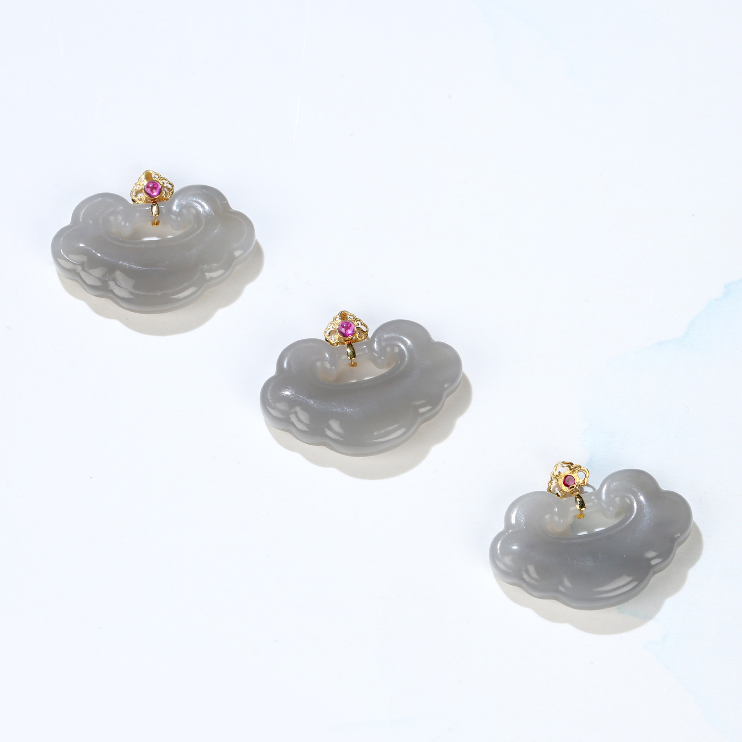 HW【麦子家族】天然和田玉烟紫如意锁18k金镶嵌多样性发1 JDZ43