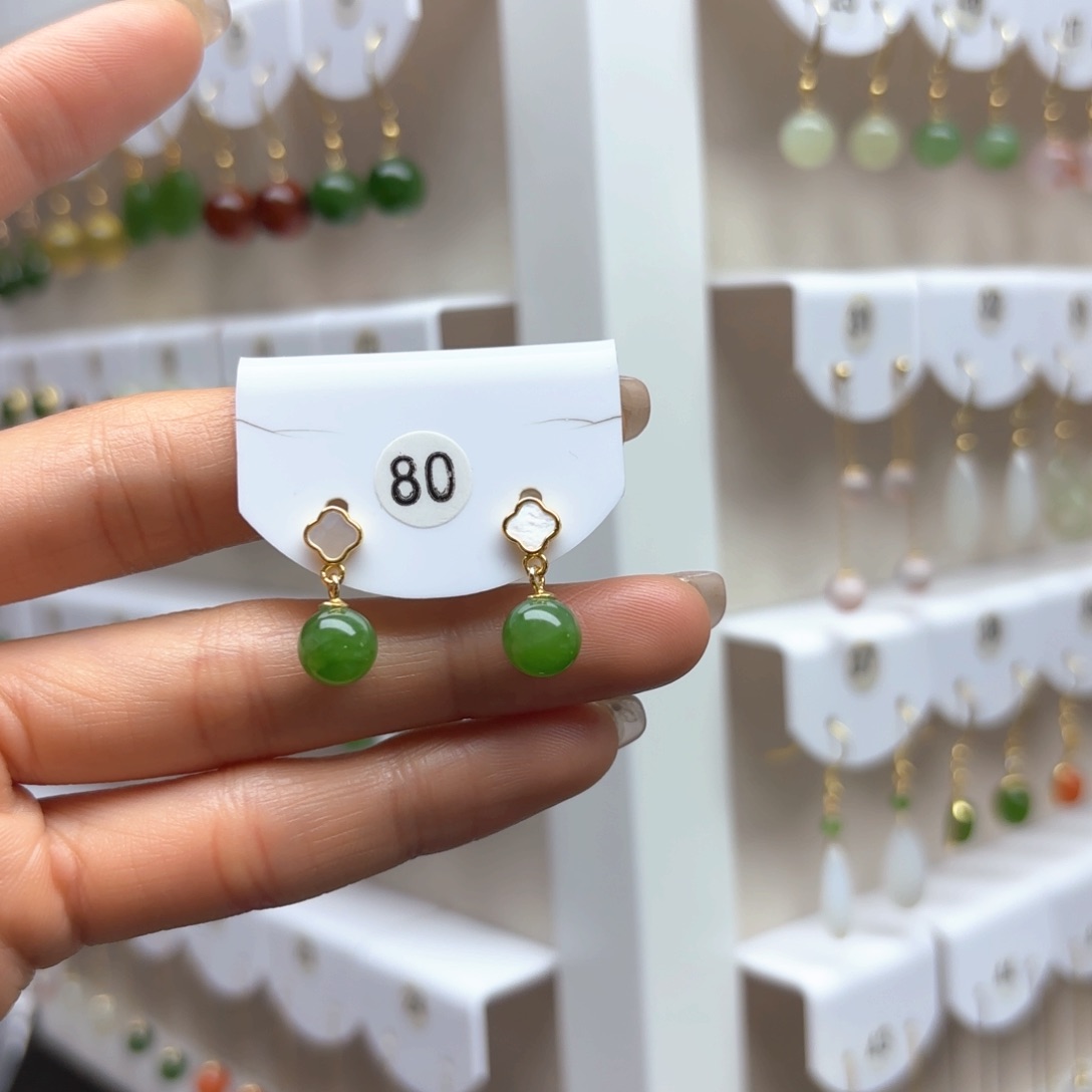 和田玉银S925镶嵌耳饰2