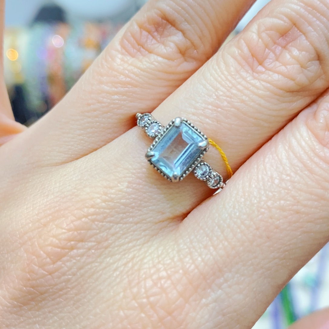 海蓝宝石戒圈银S925镶嵌