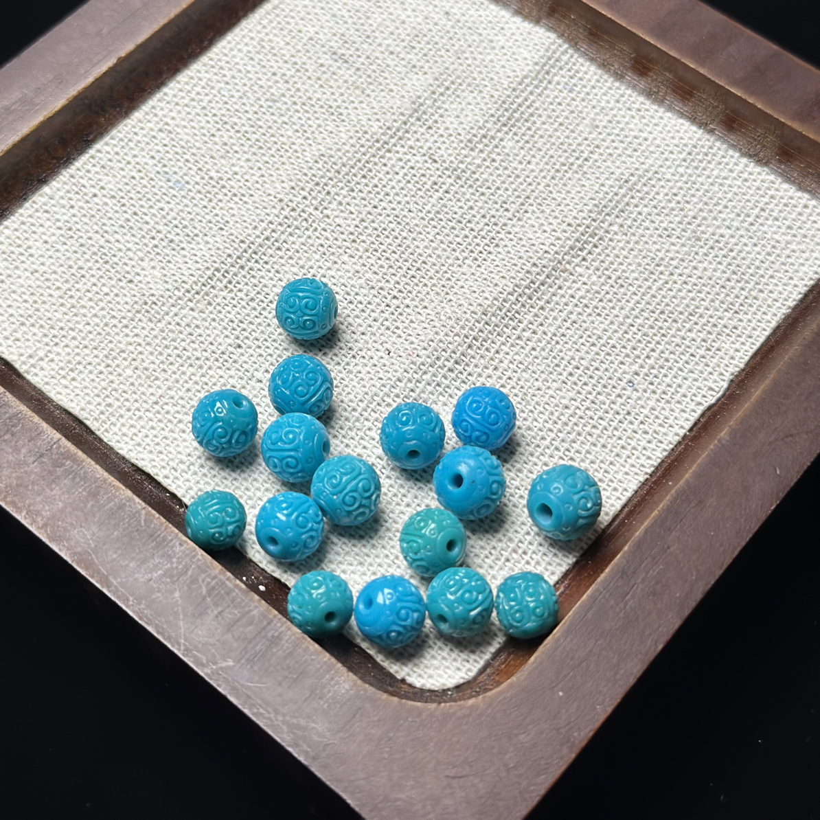 天然原矿绿松石回纹珠（单颗）