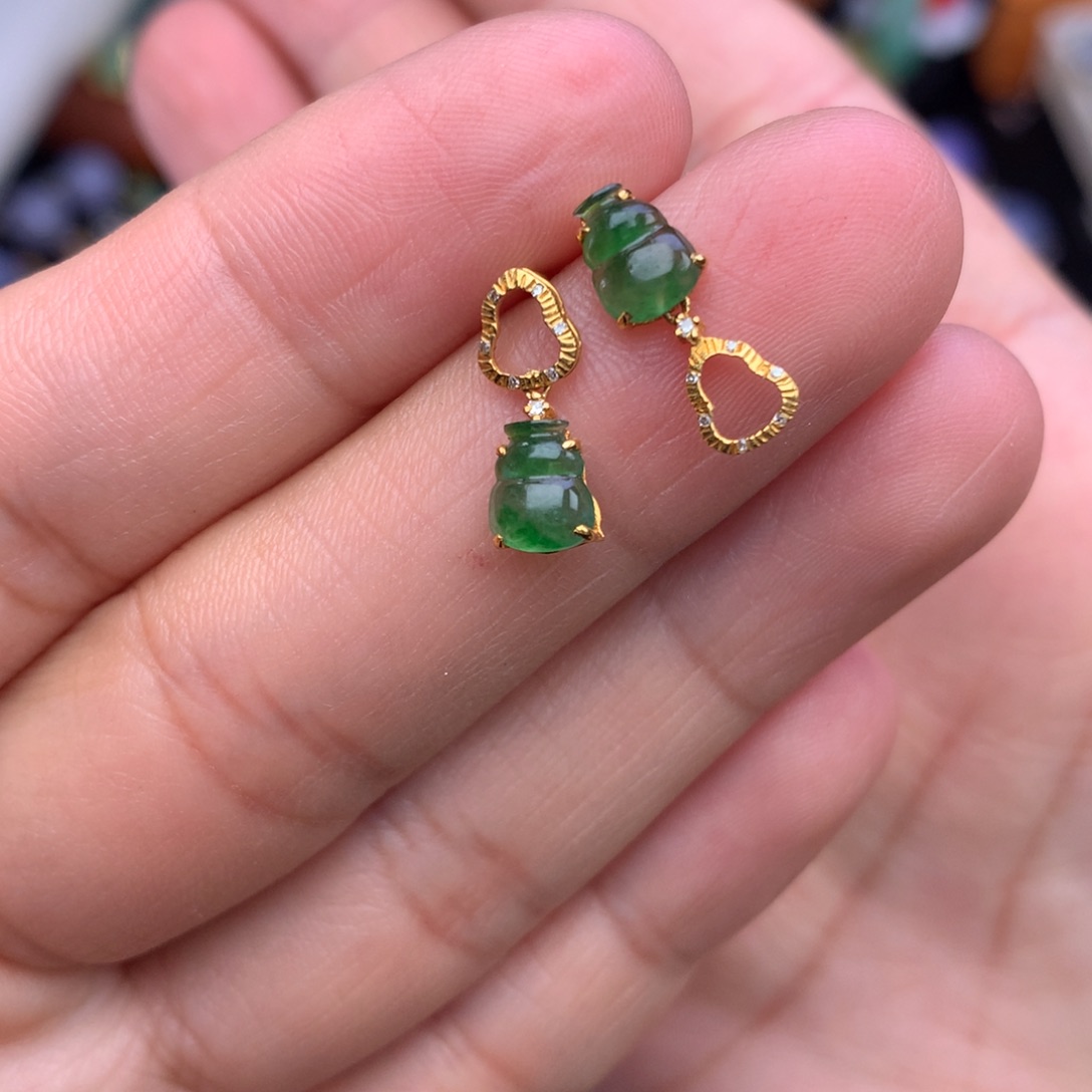 翡翠耳饰18K金镶嵌葫芦耳坠