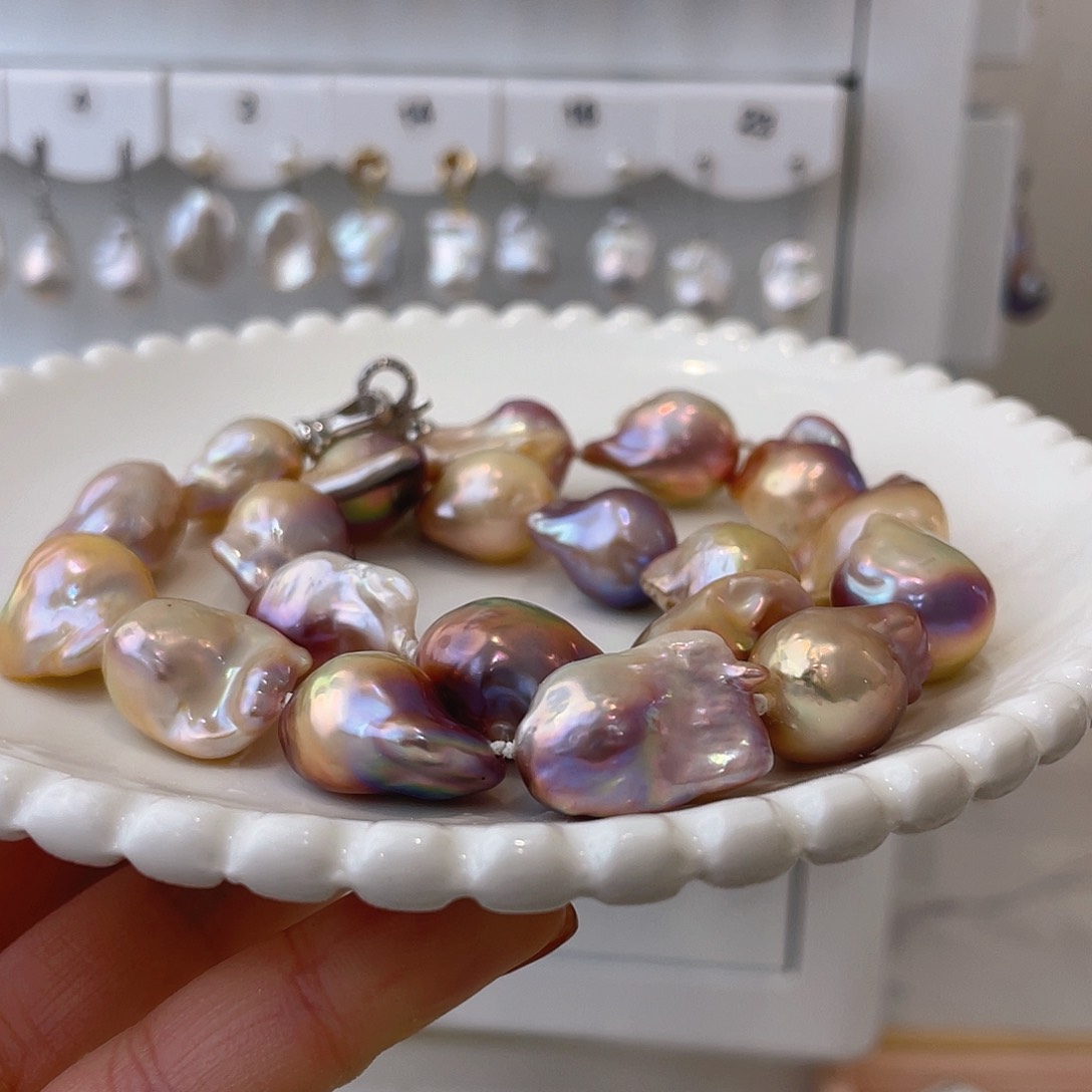 淡水珍珠天然珍珠巴洛克银S925镶嵌团****光