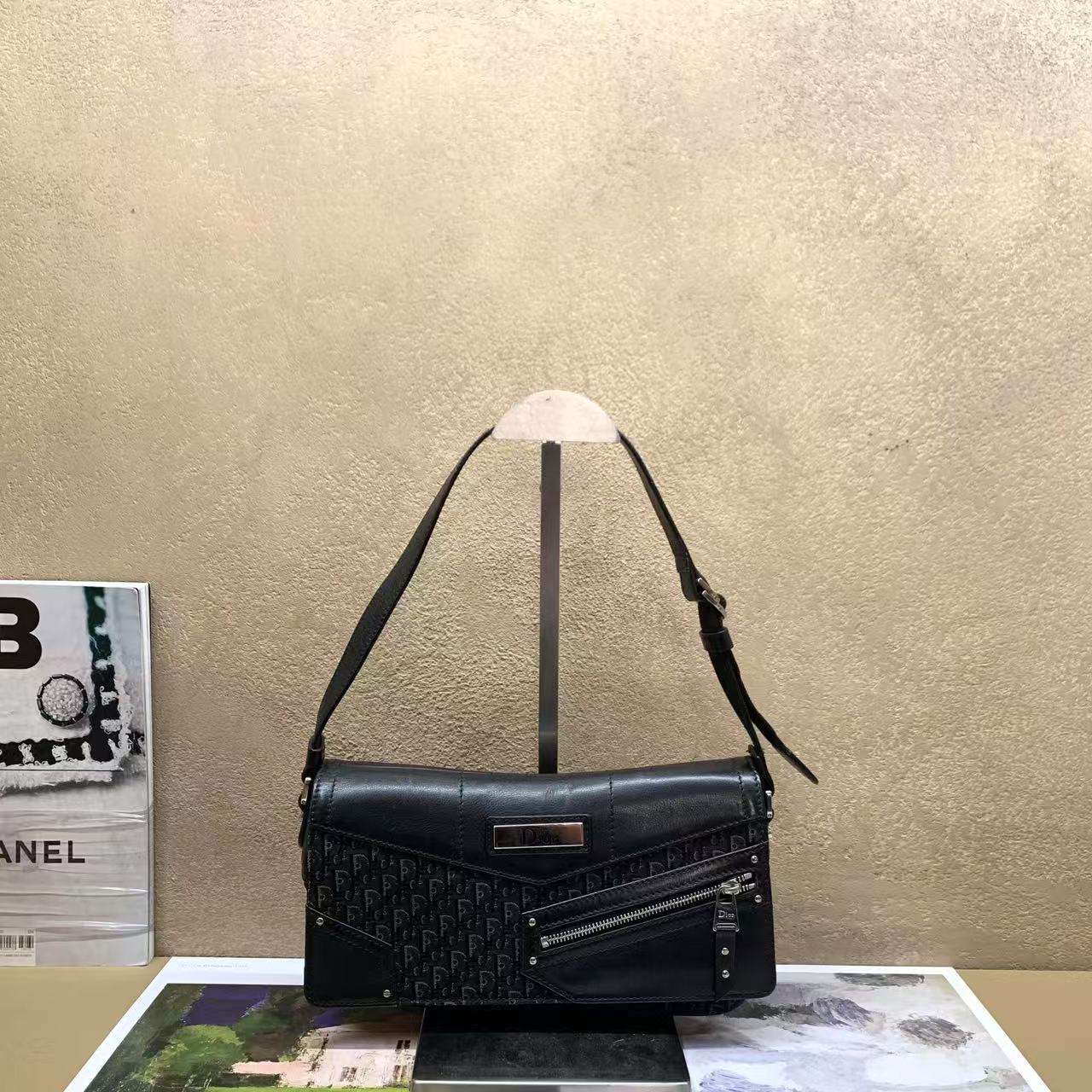 95新 DIOR/迪奥 壹臻/黑花中古punk单肩包 56453702