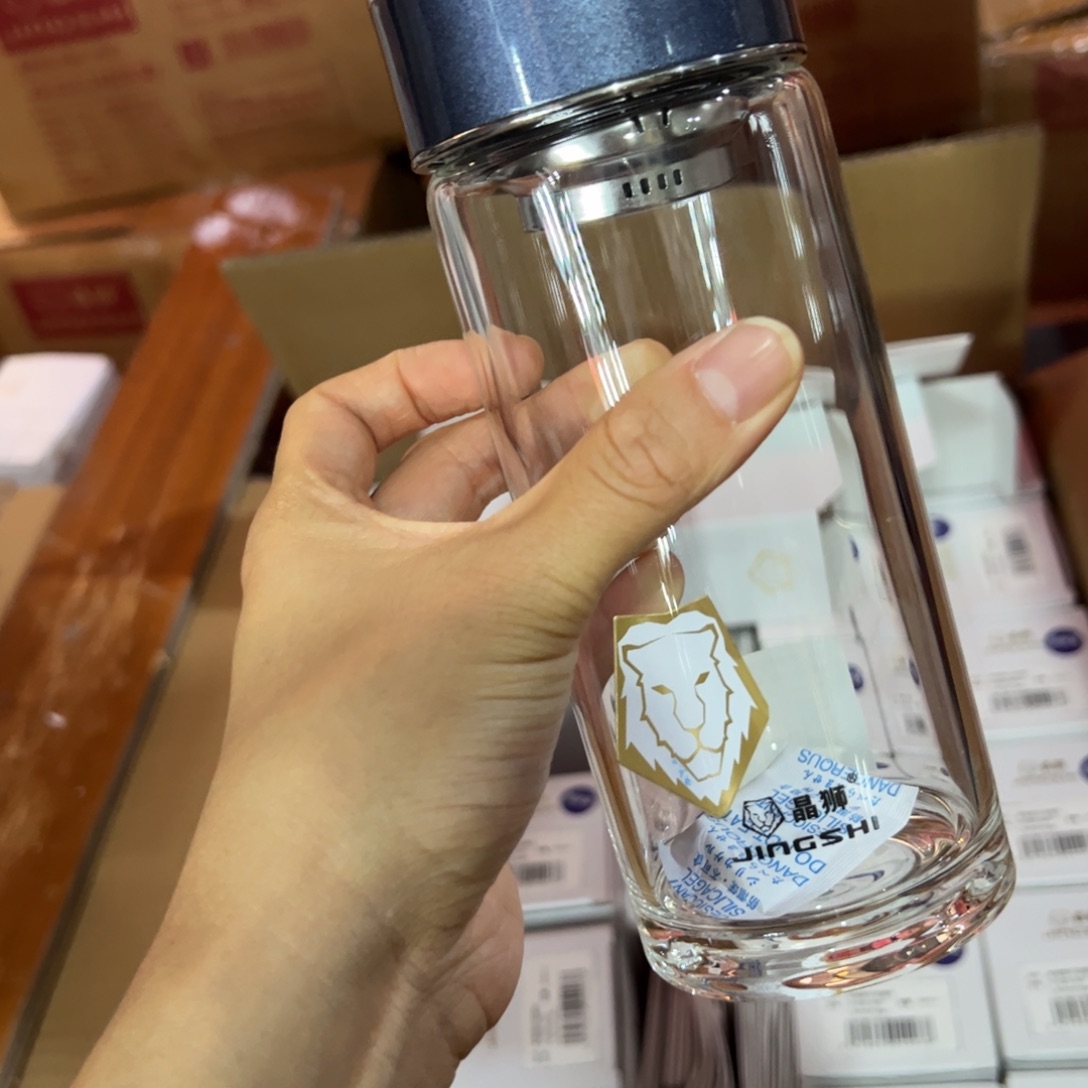 晶单层烫手玻璃杯460玻璃杯蓝色316➕被套提环