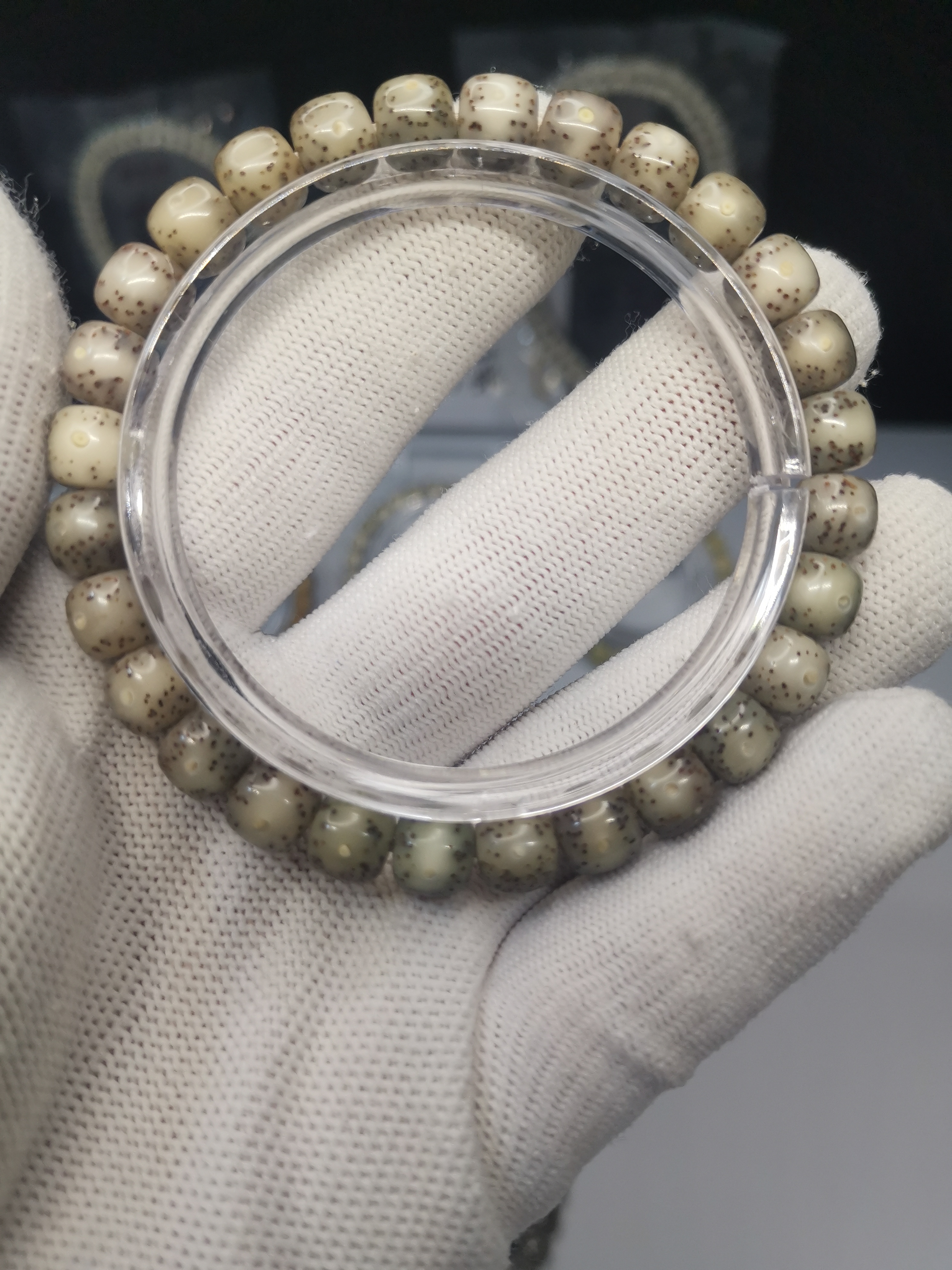 石玉料灰冰8x7尺寸月朗星稀星月菩提手串