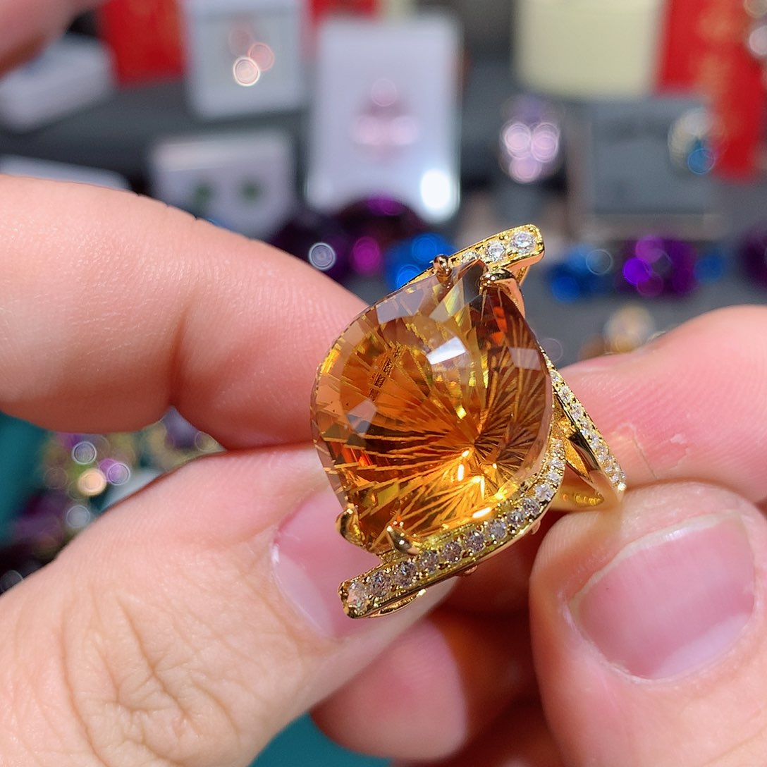 黄晶戒指银S925镶嵌莉****）戒指