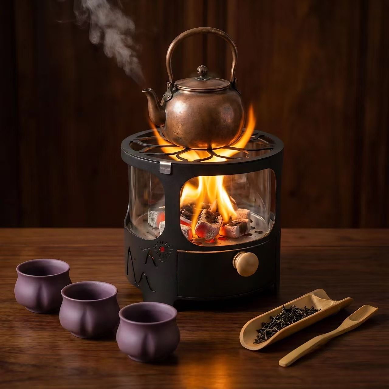 【直播】原创云朵围炉煮茶家用耐高温玻璃观火炭茶户外露营烧烤火炉