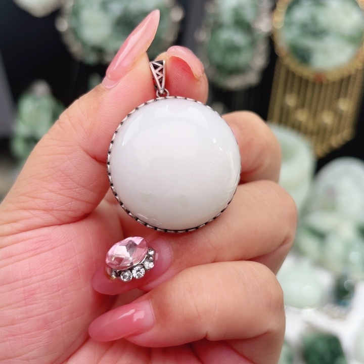 透闪石-蛇纹石玉银S925镶嵌颈饰