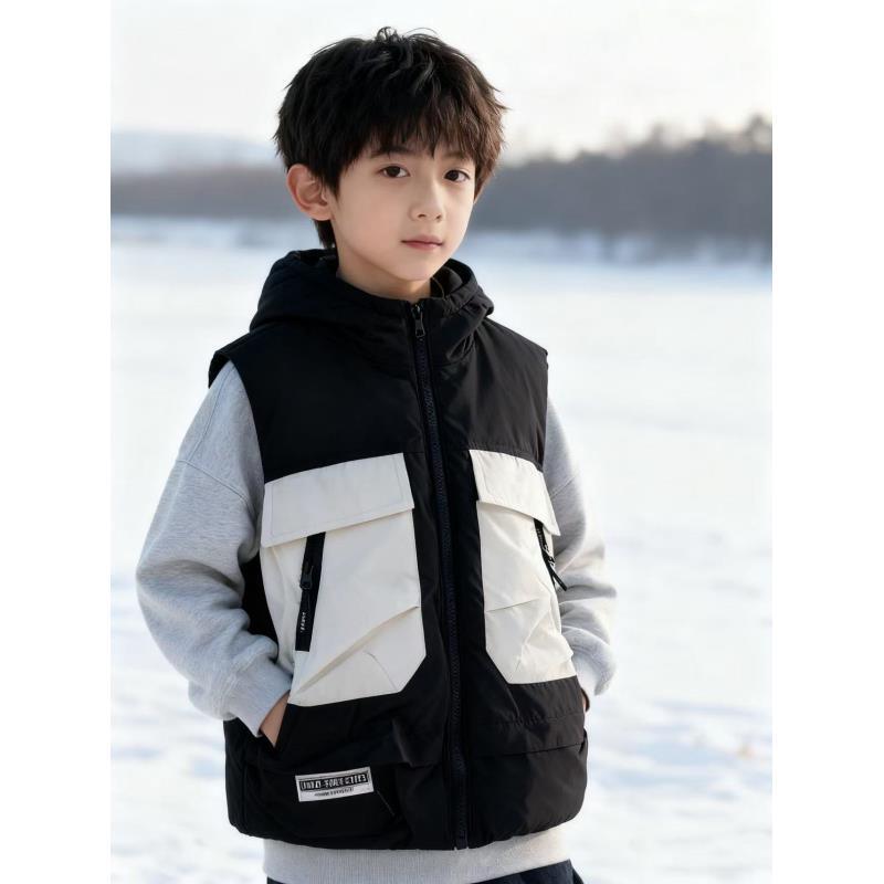 200880童装男童棉衣马甲2025秋季宝宝韩版潮酷洋气连帽棉衣马甲潮