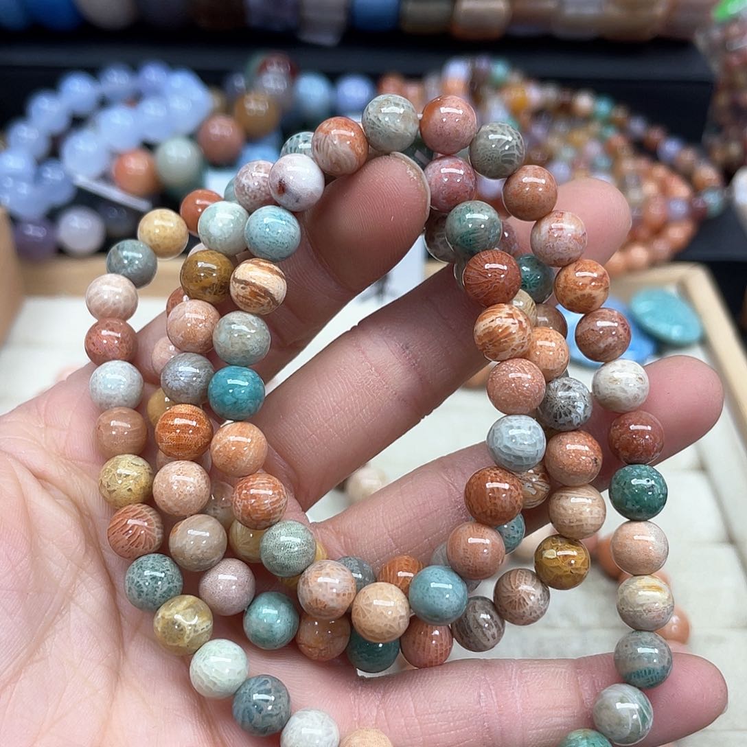 硅化珊瑚（珊瑚玉）未镶嵌手串晨**暖231