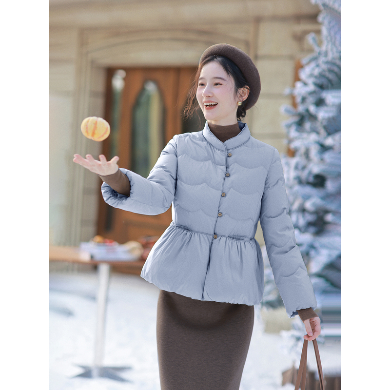 红念蓝色羽绒服女短款气质小个子设计感显瘦2025羽绒服女小个子