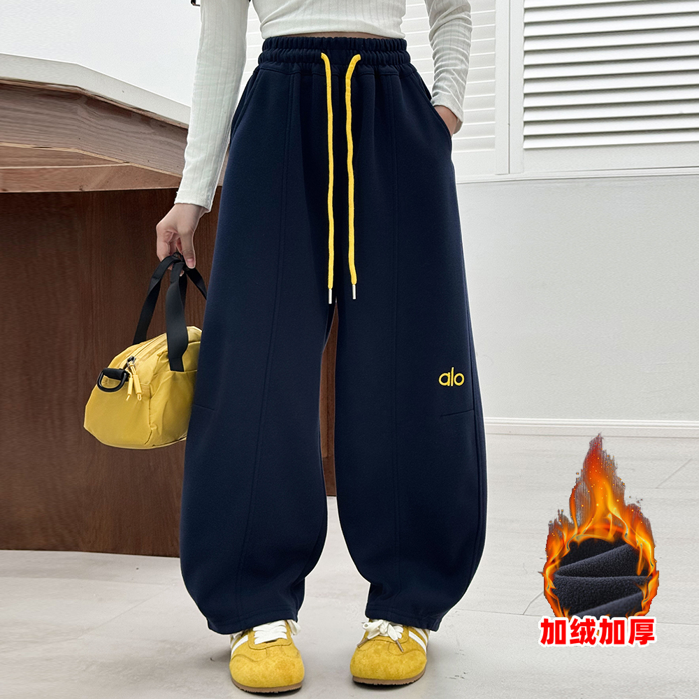 女童裤子秋冬款加绒加厚新款儿童弯刀裤宽松洋气炸街大童休闲卫裤