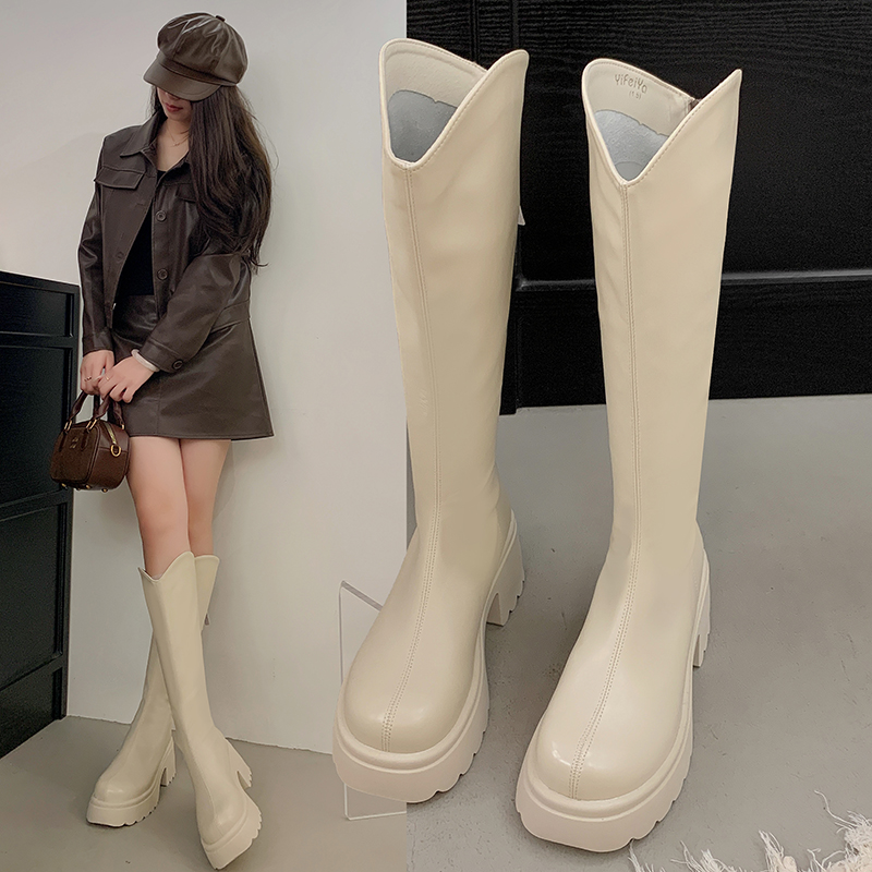 【8厘米跟】过膝百搭长筒时装靴粗跟秋季高筒靴女鞋小个子时尚