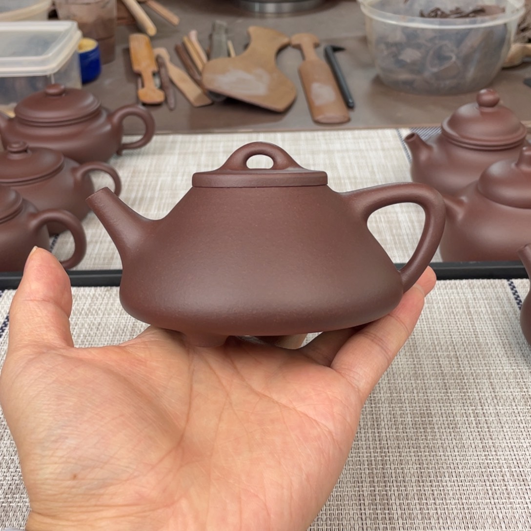 茶壶紫砂半手工老紫泥子冶石瓢壶220cc
