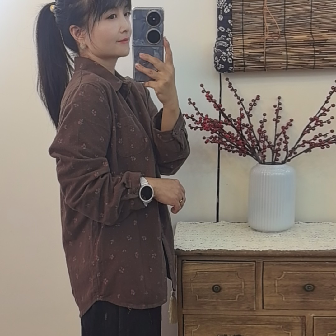 秋冬新款法式甜美复古田园风碎花宽松衬衫外套女款