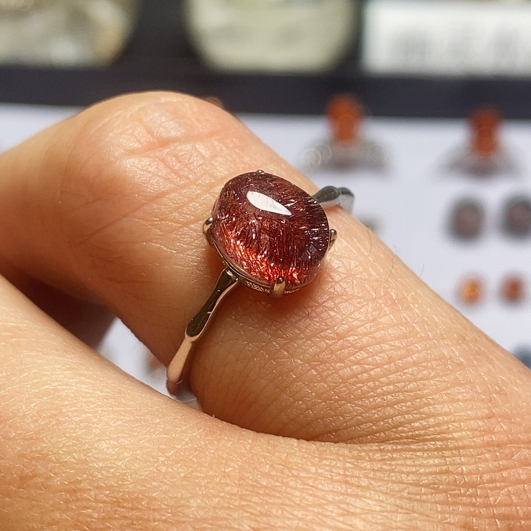 水晶戒指银S925镶嵌红超七水晶戒指