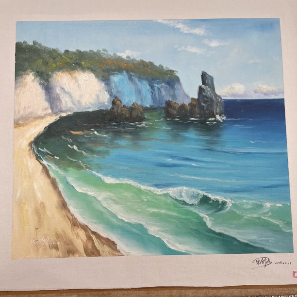 手绘油画风景装饰客厅背景墙挂画大气简约