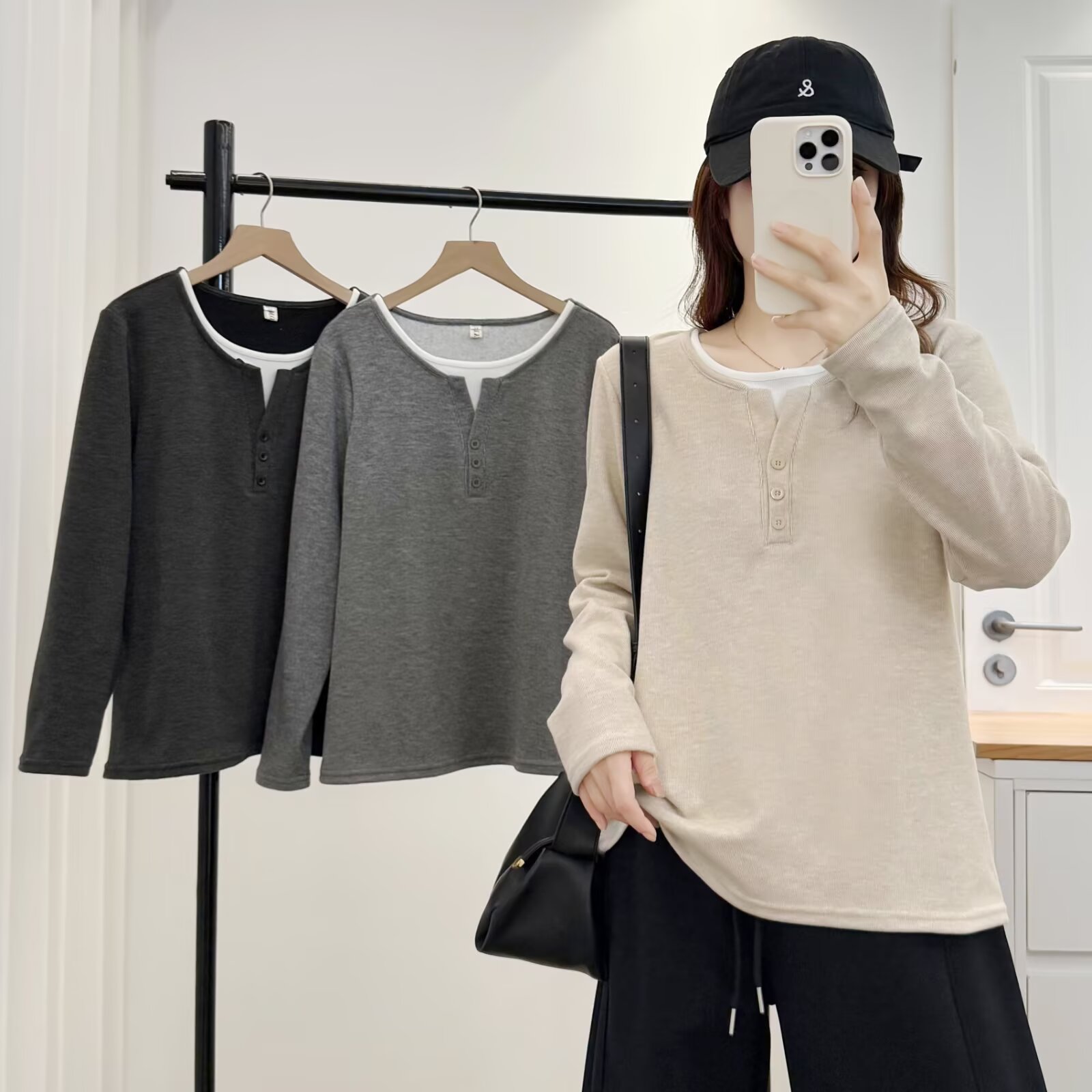 微胖大码女长袖圆领宽松T恤网红春秋胖mm休闲显瘦百搭长袖打底