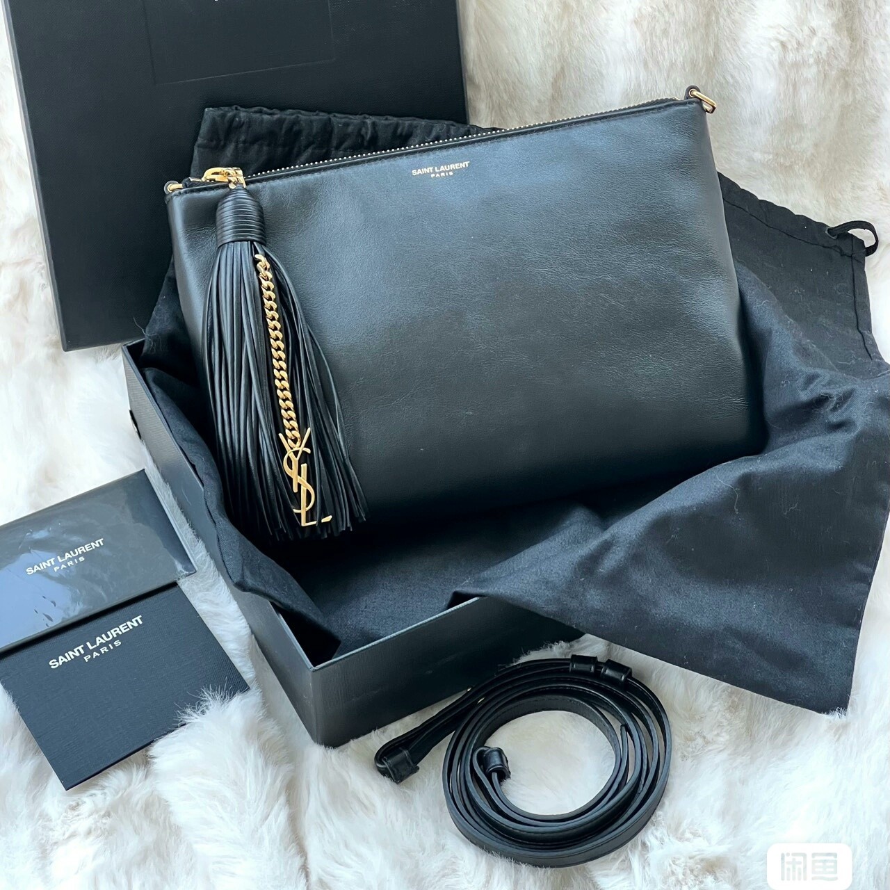 99新 YSL/圣罗兰 新款黑金流苏金坠单肩斜挎包79225138